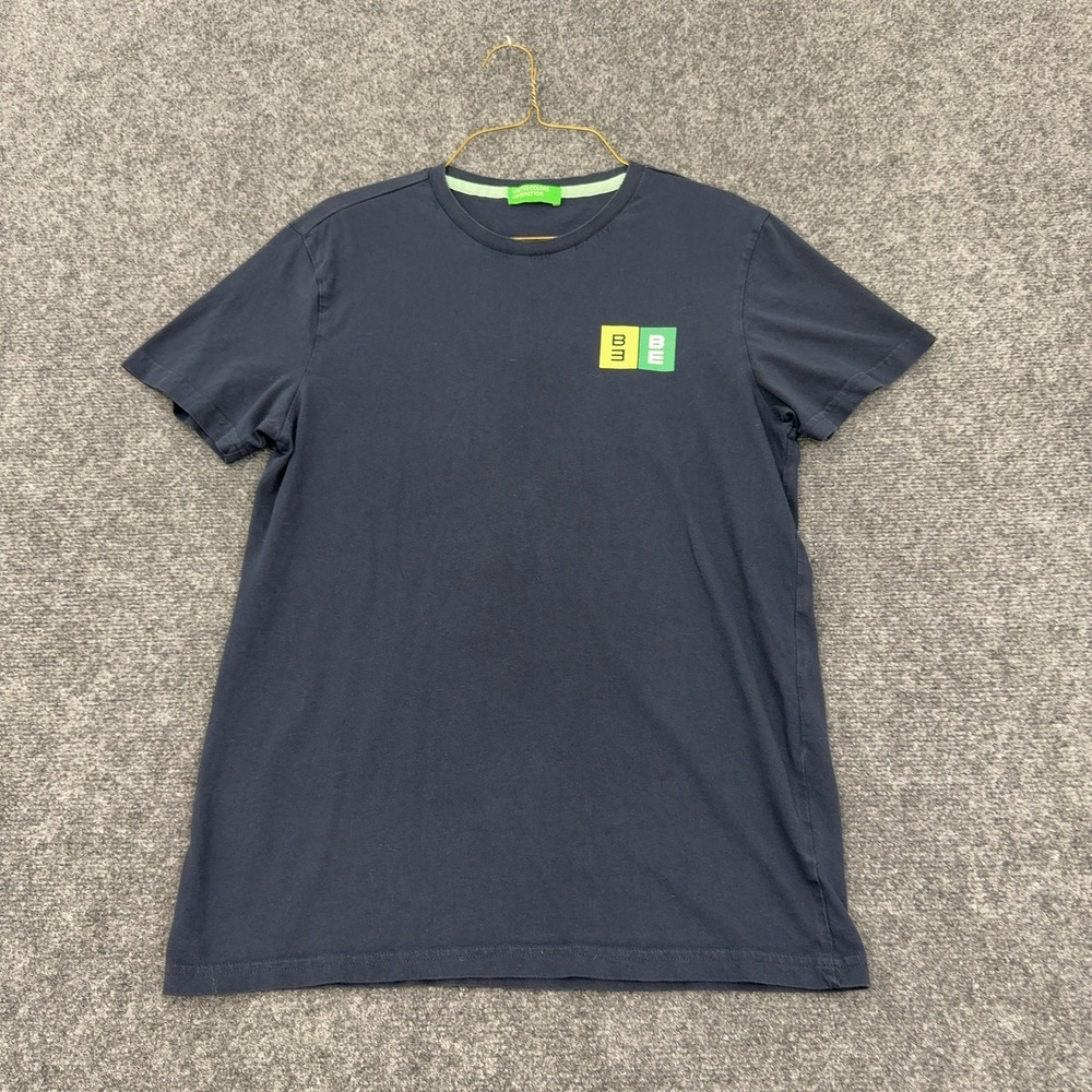 United Colors of Benetton T Shirt Mens M Navy Blue Cotton Graphic Back Logo